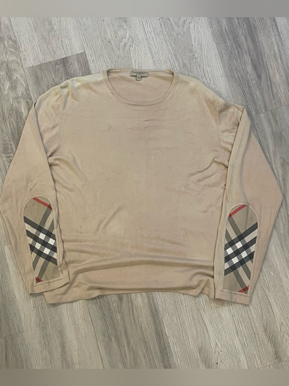 Burberry Beige Nova Check Knit Crewneck Sweater Sz L